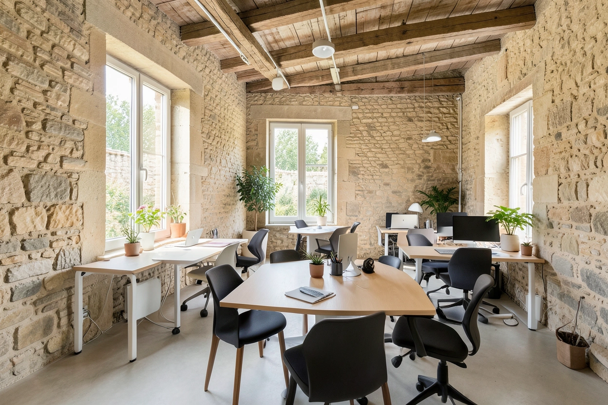 Espace de coworking dans un bâtiment rénové